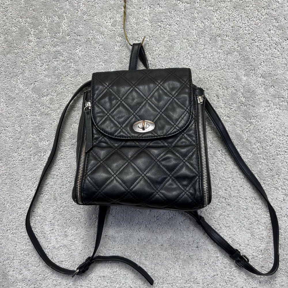 GUESS Mini Backpack Black Quilted Faux Leather Turn Lock Closure Coquette Y2k